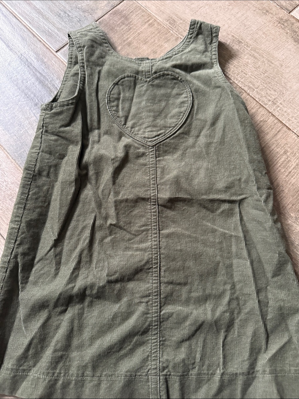 Baby Gap green corduroy overall dress with heart pocket